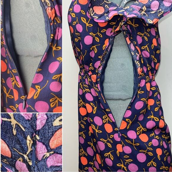 Fossil Keyhole Mini Dress Flutter Sleeves Navy Blue,Purple,Orange Womens Size XS - Picture 15 of 16